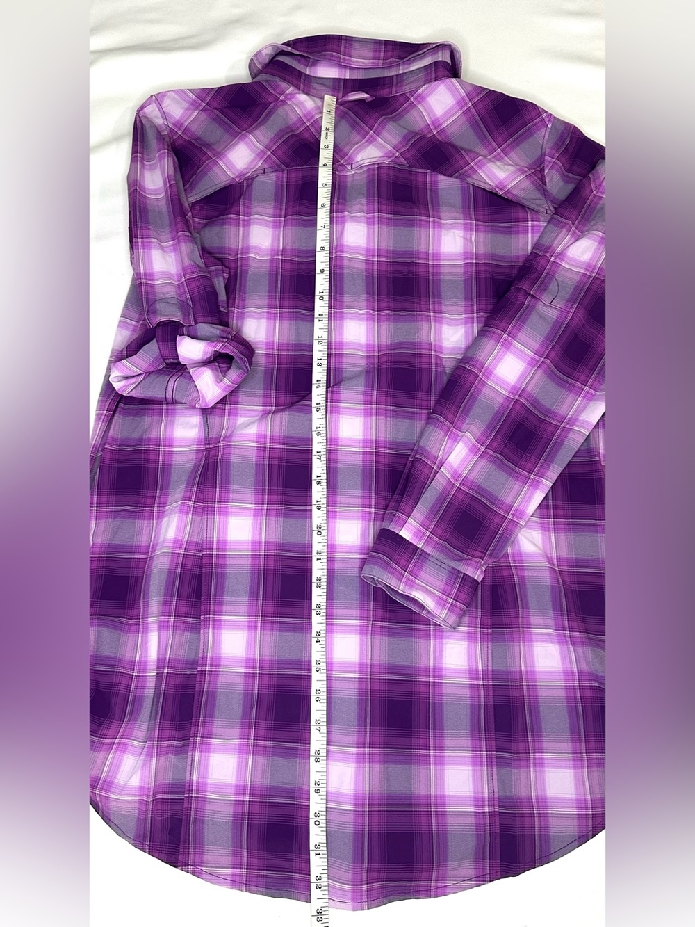Duluth Trading Co Sidewinder Purple Plaid Roll Tab Sleeve Vented Hiking Shirt XL - Picture 8 of 8